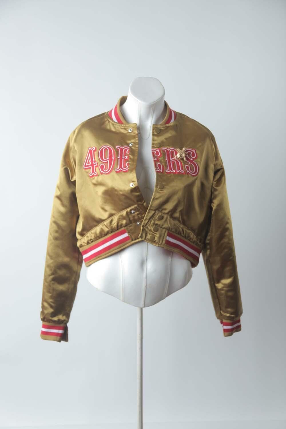 gold 49ers crop bomber jacket front