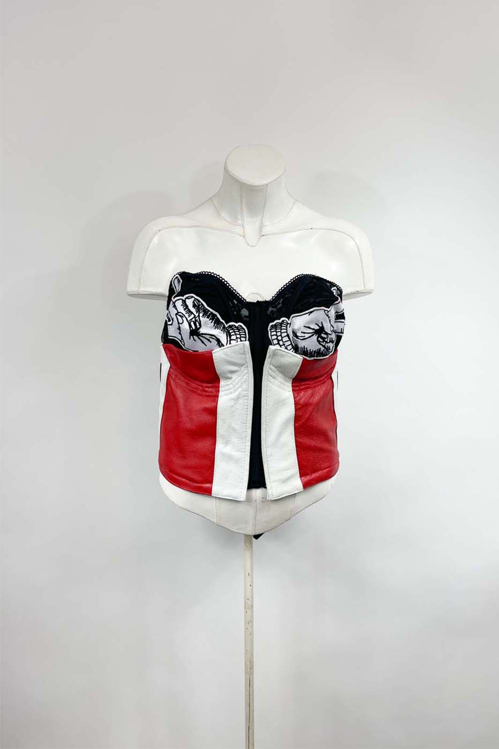 OKIMMI RED AND WHITE LEATHER CORSET FRONT